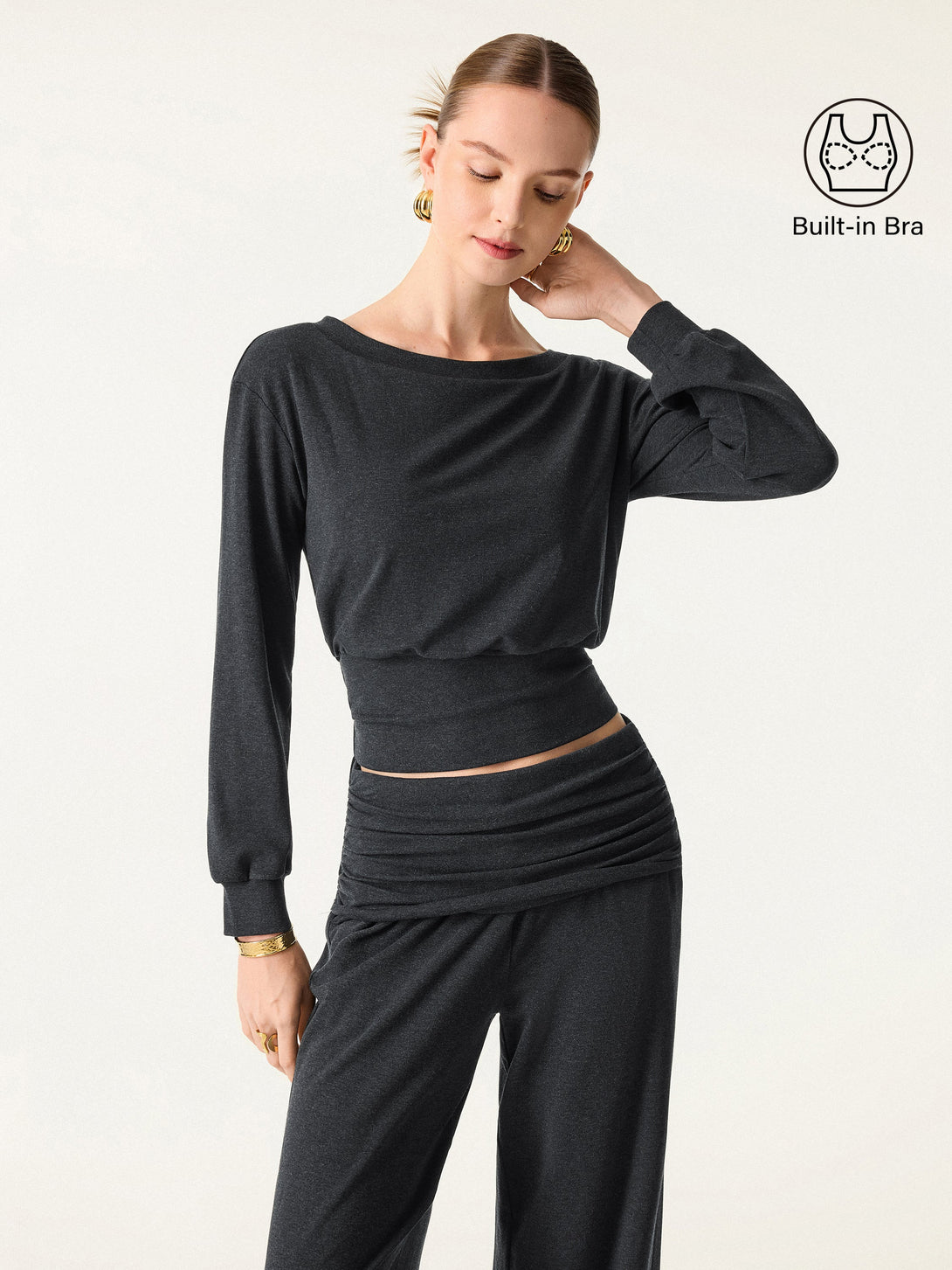 Non-Itchy Wool Blend Boatneck Brami Heather Black XS