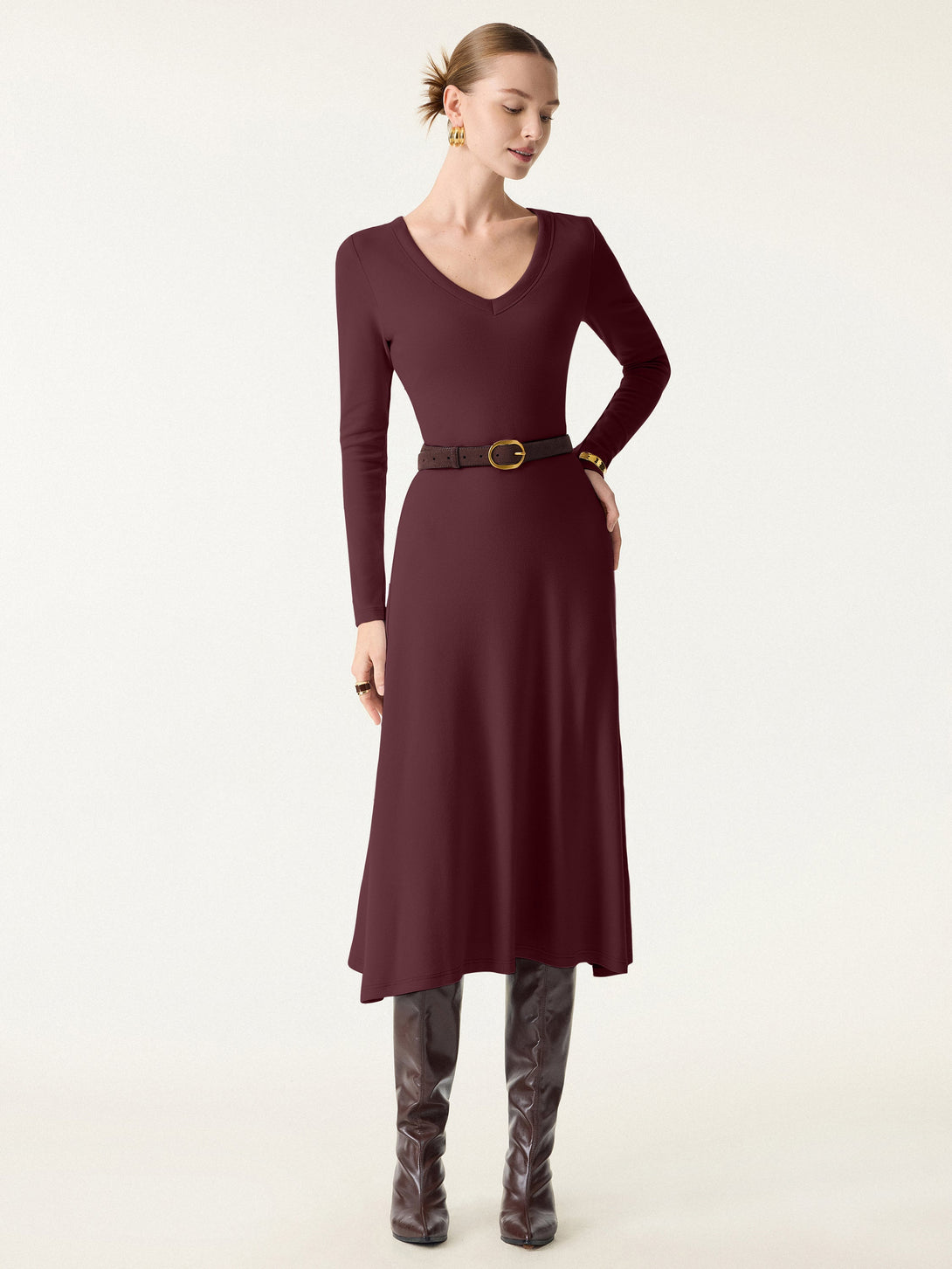 Everyday V-neck Long Sleeve Midi Brami Dress