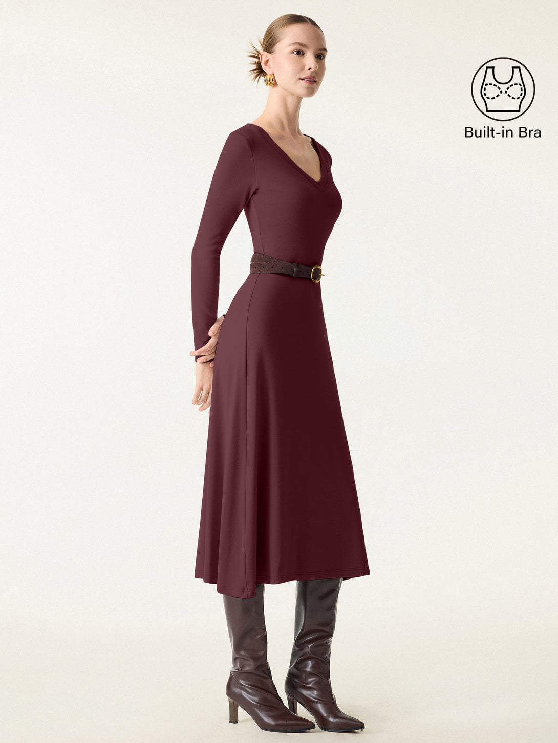 Everyday V-neck Long Sleeve Midi Brami Dress