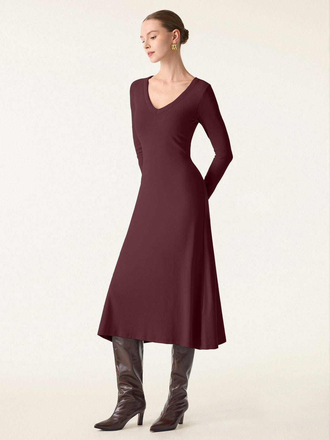 Everyday V-neck Long Sleeve Midi Brami Dress