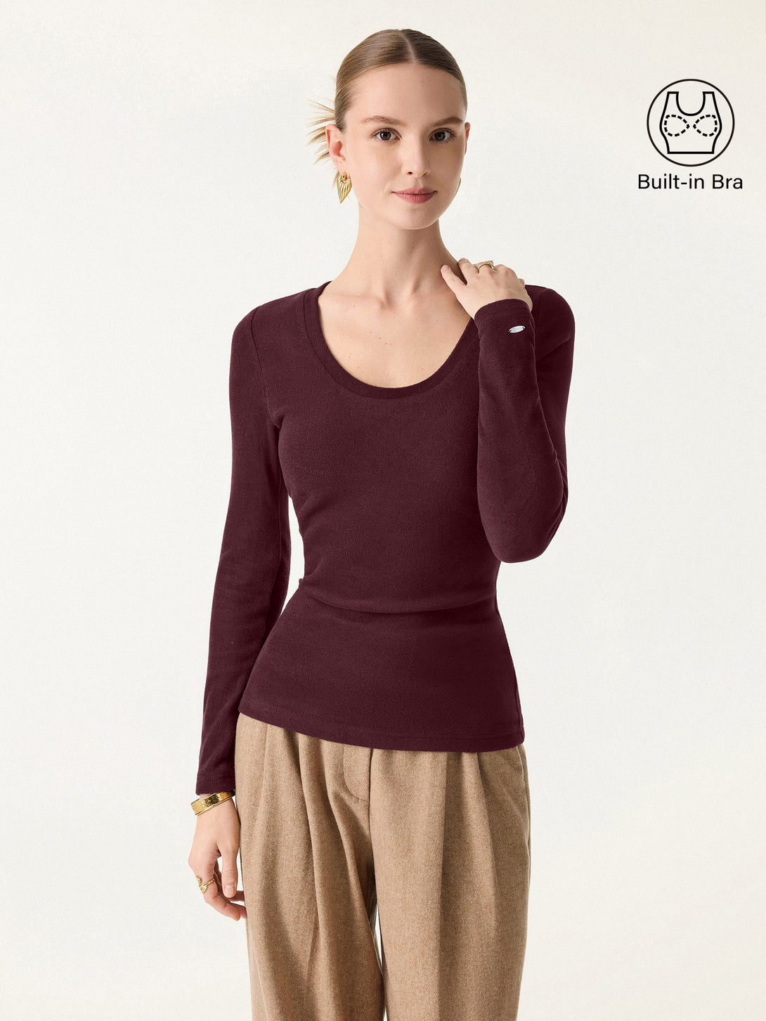 MaxWarm Round Neck Long Sleeve Brami Wine XS