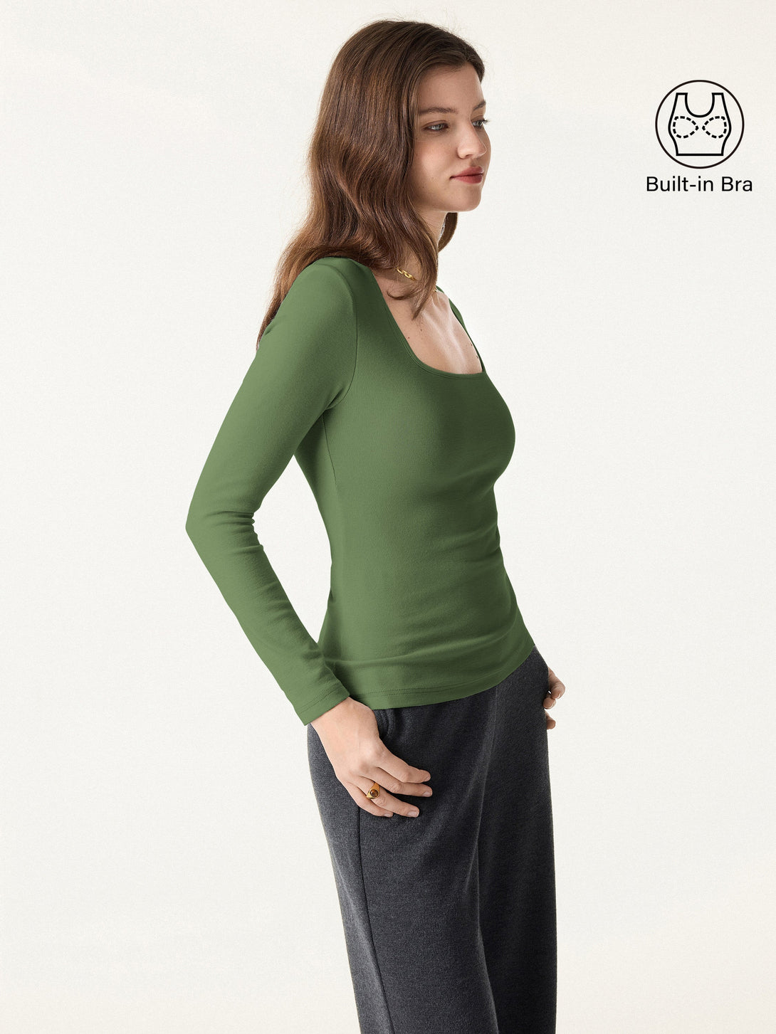 ProWarm Square Neck Long Sleeve Brami Moss Olive XS