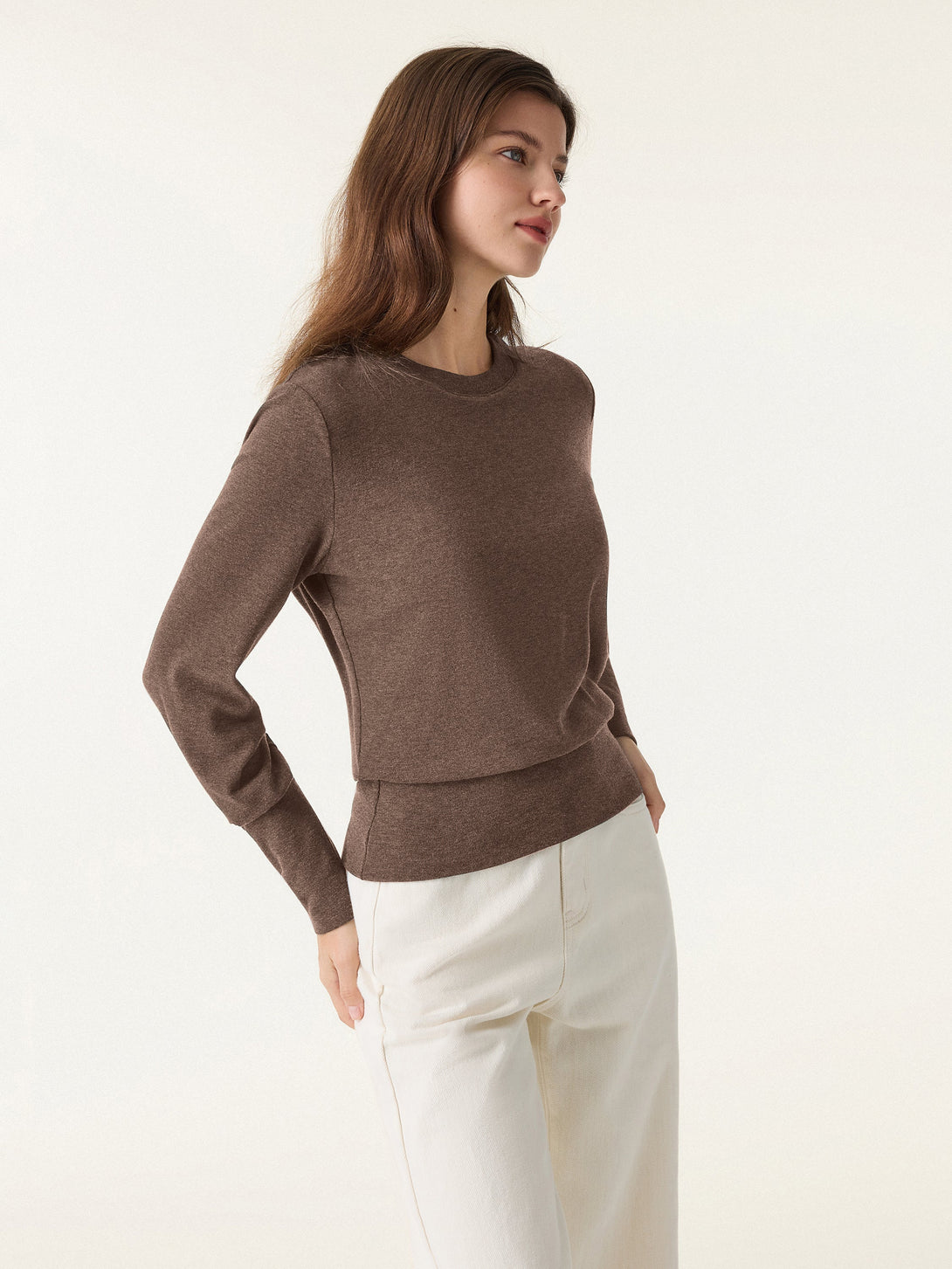 Elevated Crewneck Brushed Brami with Banded Hem