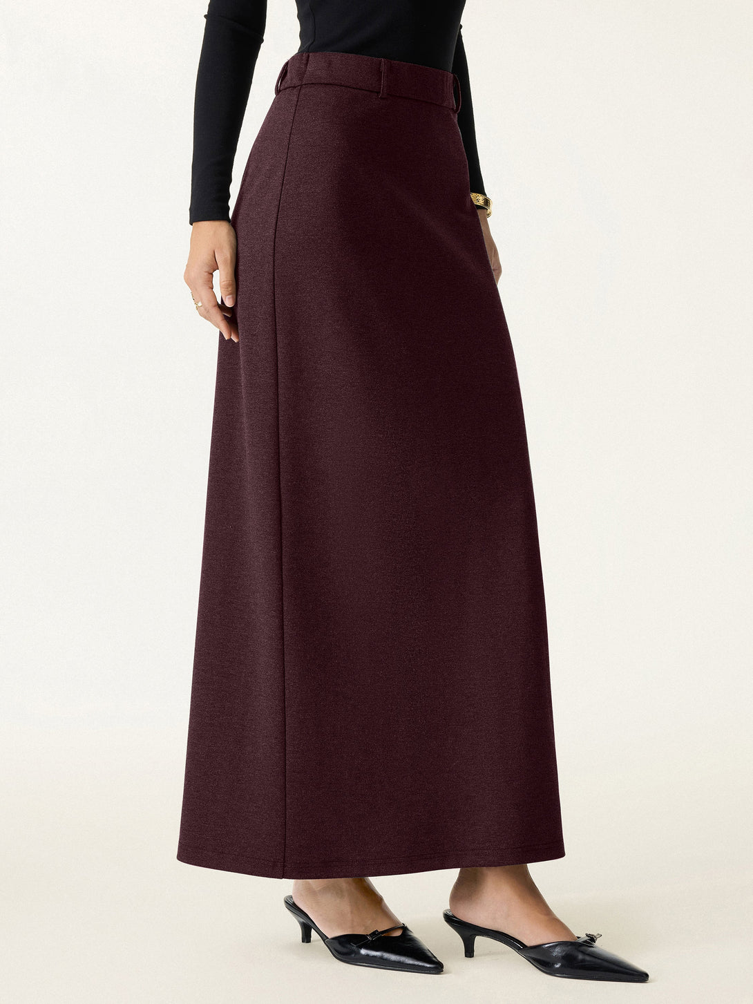 Stretchy Mid Rise Pencil Midi Skirt with Slit