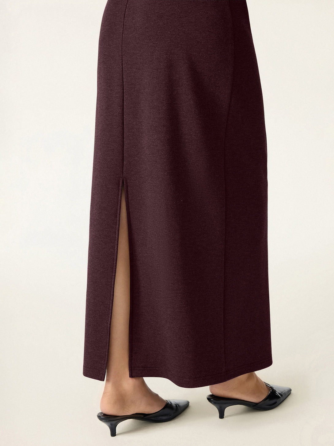 Stretchy Mid Rise Pencil Midi Skirt with Slit