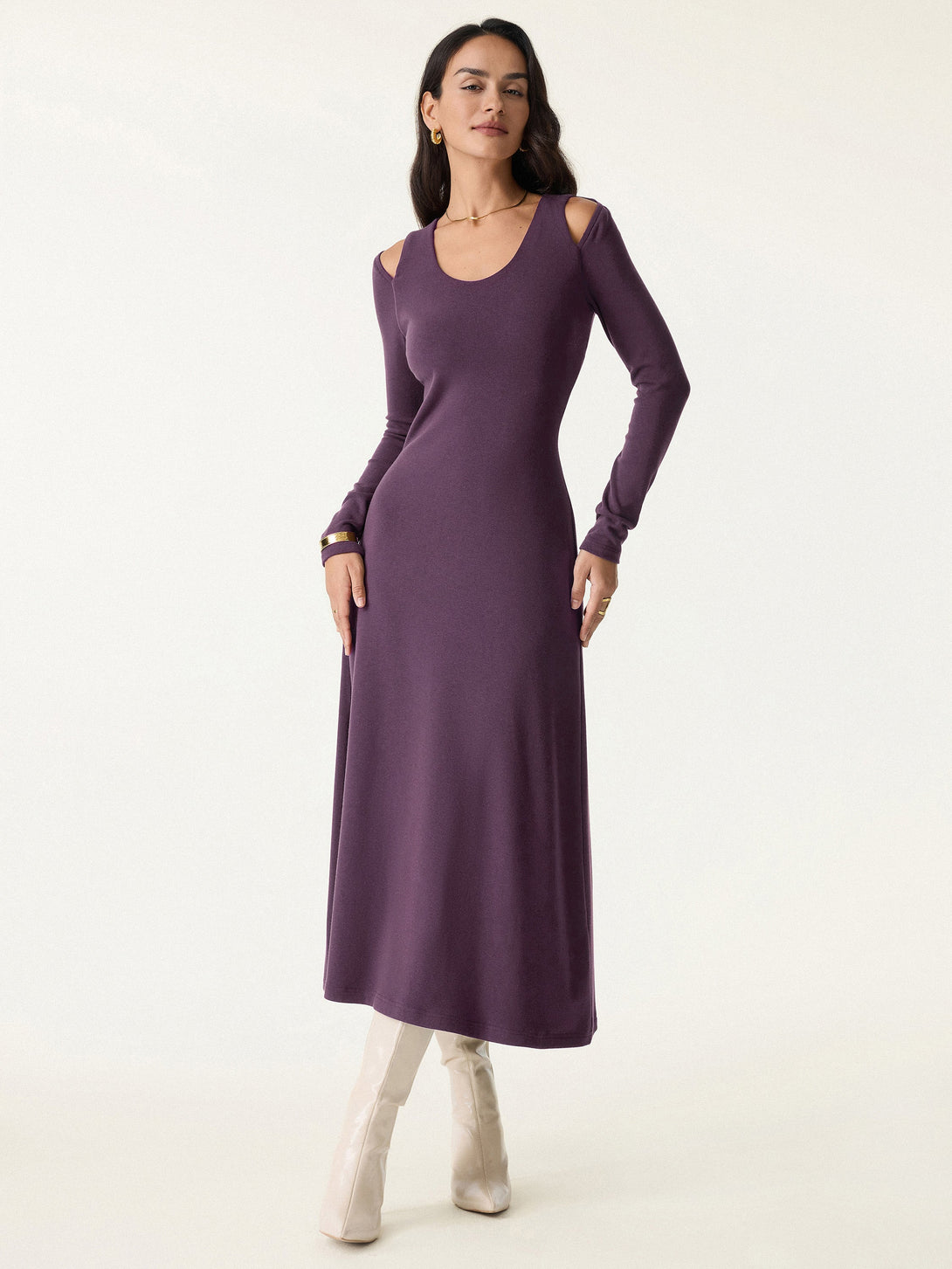 Scoop Neck Cutout Shoulder Midi Brami Dress