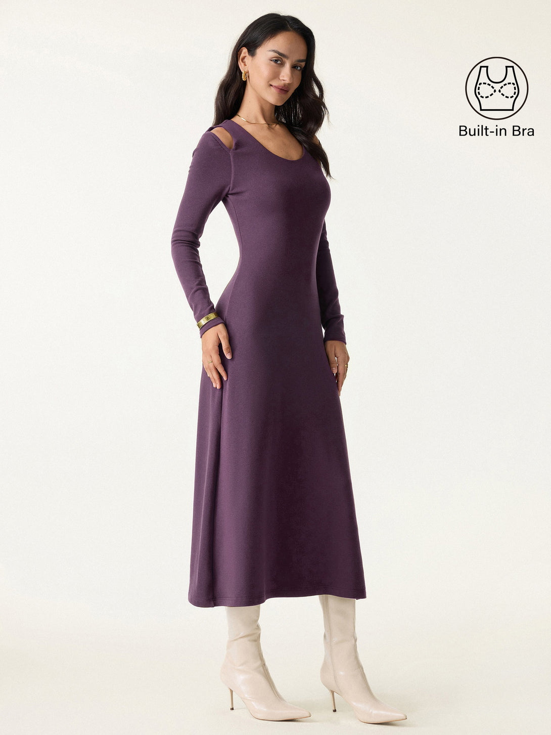 Scoop Neck Cutout Shoulder Midi Brami Dress