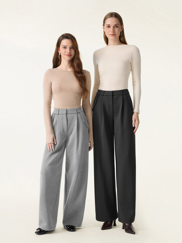 Cozy Knit High Rise Fly-Front Barrel Leg Trousers