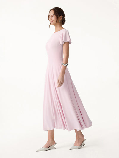 OGLmove SkiKiss Boatneck Fit-and-Flare Maxi Travel Bra Dress with Pockets Primrose Pink XS
