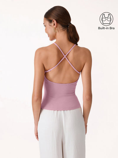 OGLmove SkinKiss Round Neck Cross-Back Bra Top Rose Mauve XS