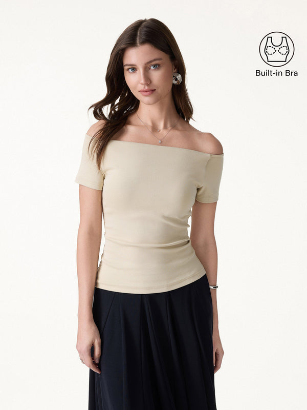 OGLmove Cotton Lyocell Non-Slip Off-the-Shoulder Bra Top Ash Beige XS
