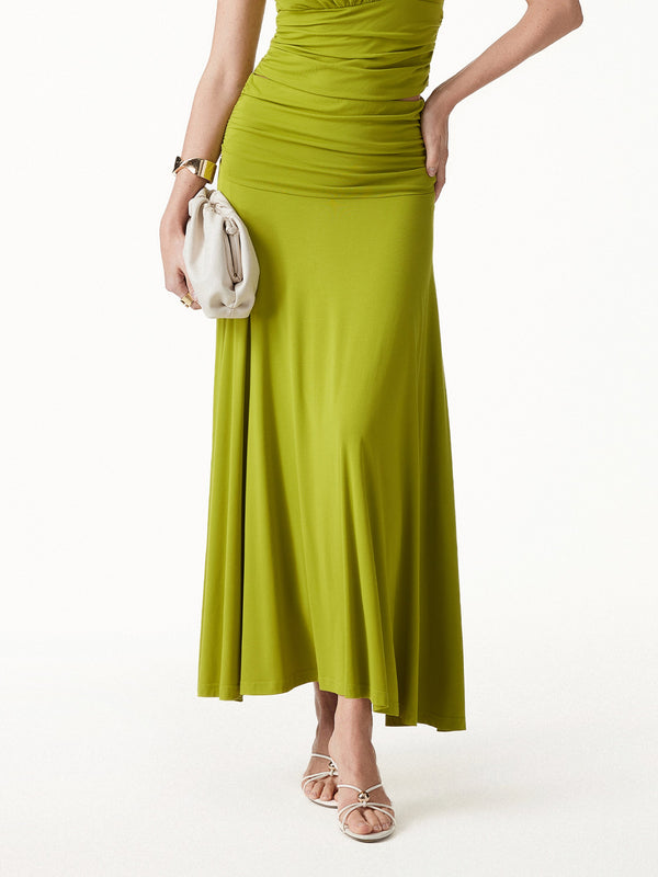OGLmove Ultrasoft Mid Rise A-line Ruched Maxi Skirt