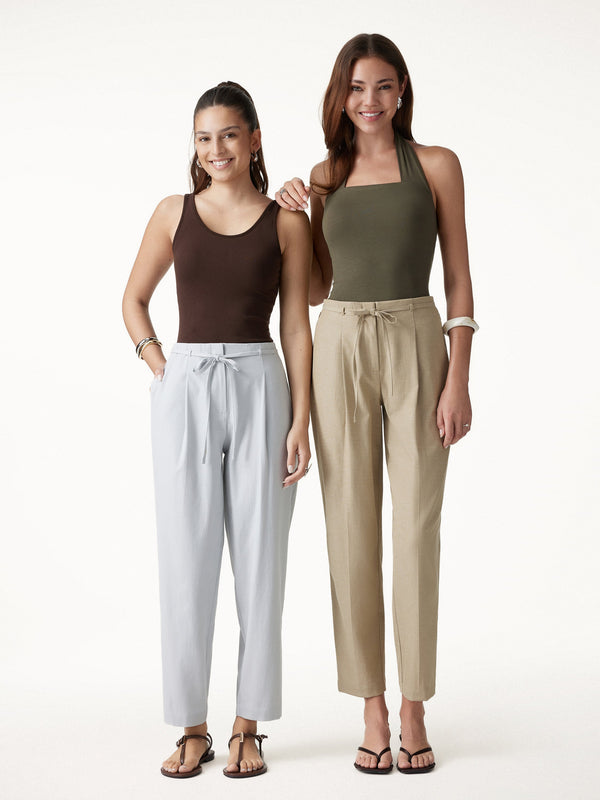 OGLmove Wrinkle-Resistant Linen-Like Cropped Tapered Leg Pants with Pockets