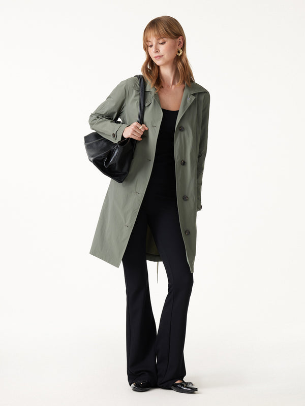 OGLmove Lightweight Water-Repellent Notched Collar Trench Coat with Pockets Dry Sage Green XXS