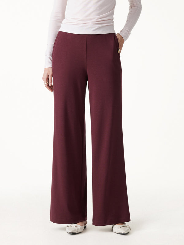 OGLmove Lyocell Wool Mid Rise Wide Leg Pull-on Pant with Pockets Regular Ruby Berry