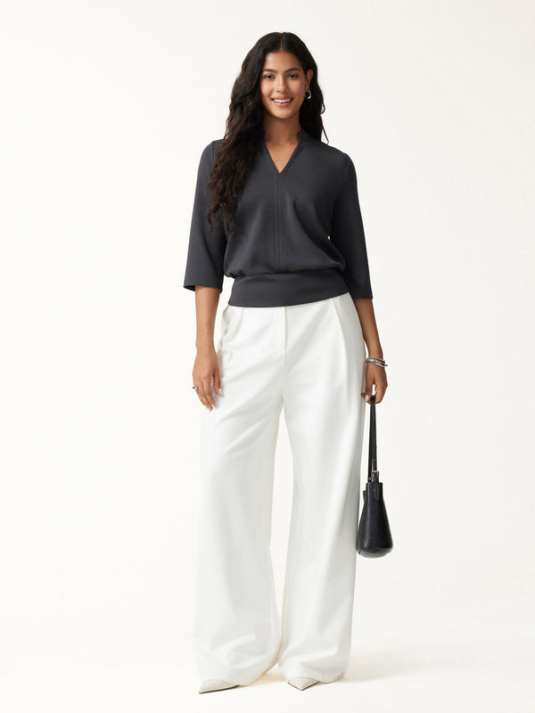 OGLmove V-Neck Elbow Sleeve Banded Top