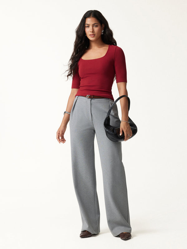 OGLmove 2Pcs Set Square Neck Bra Top & High Waisted Straigh Leg Pant