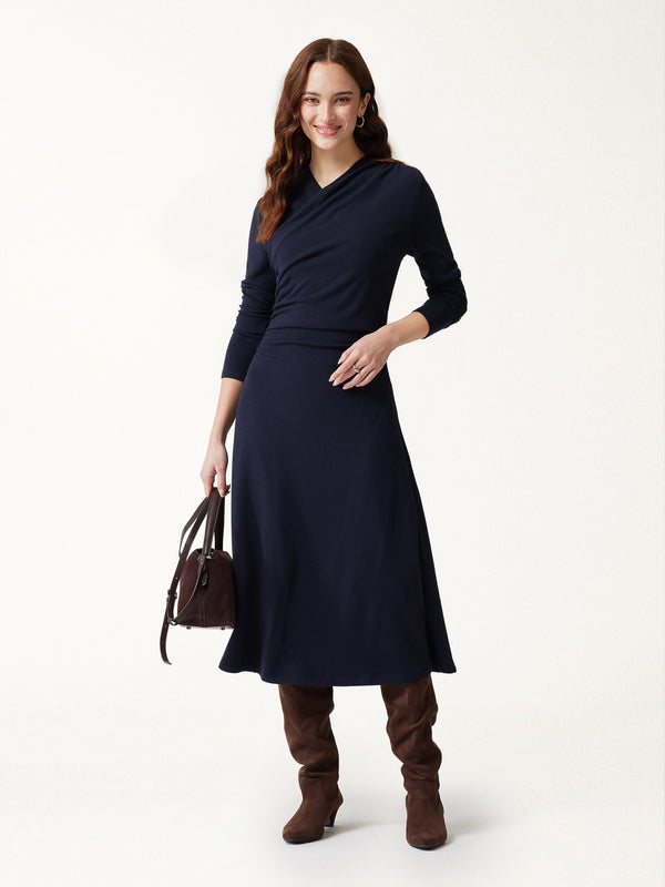 OGLmove ProWarm Crossover Wrap Neck Long Sleeve Midi Dress
