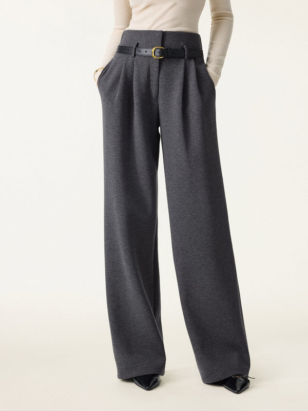 Cozy Warm High Rise Wide Leg Trousers with Pockets Regular Heather Black