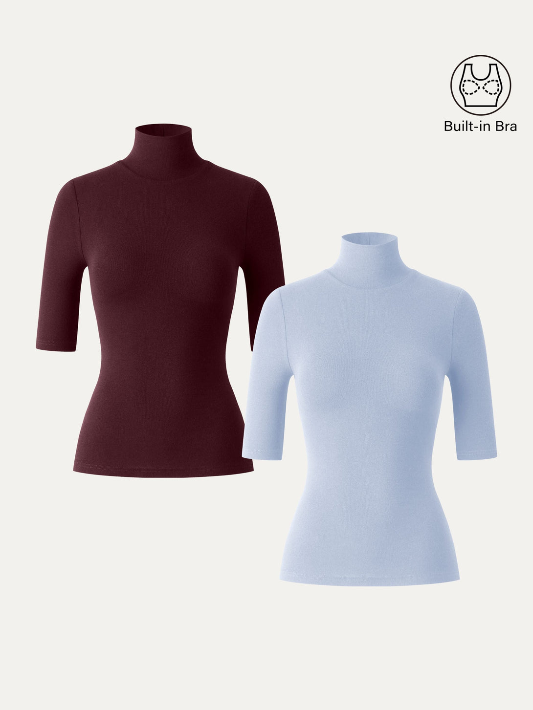2Pcs Set Essential Turtleneck Elbow Length Sleeve Brami Ruby/Sea Glass XS