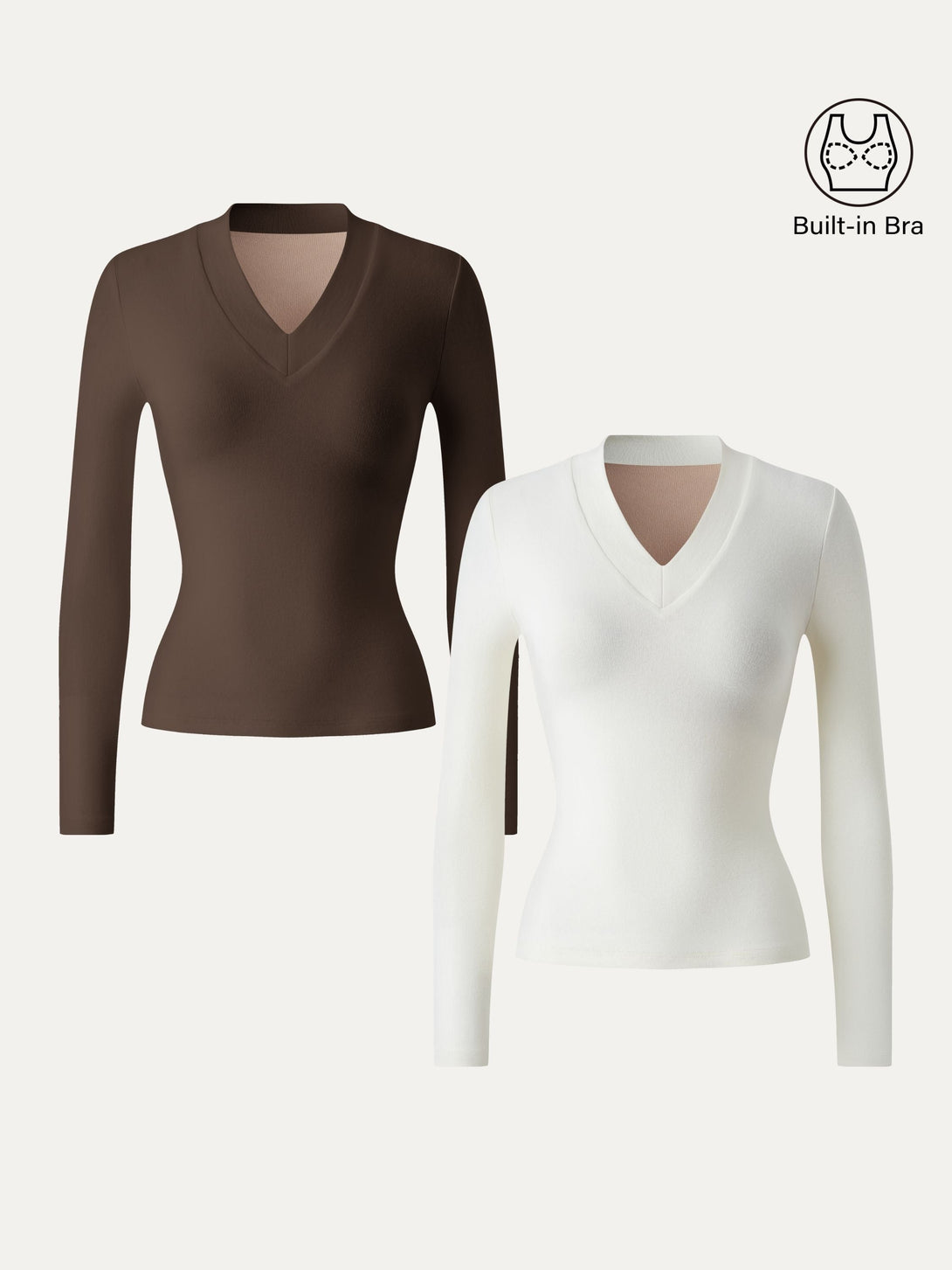 Essential V-neck Wide Binding Slimming Brami Top Off White/Espresso XS