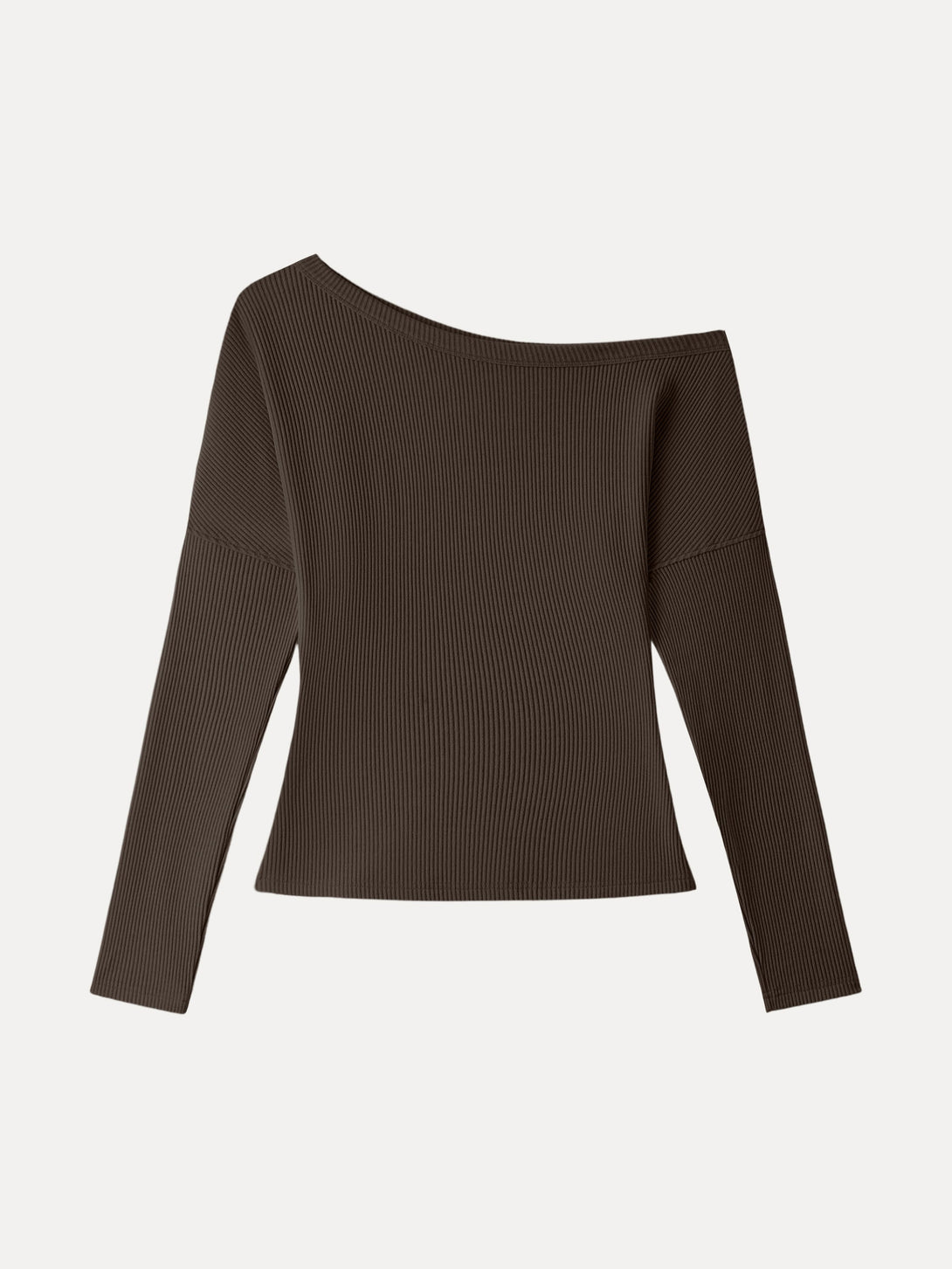 Ribbed Asymmetrical Neckline Long Sleeve Top Hazelnut Coco XS