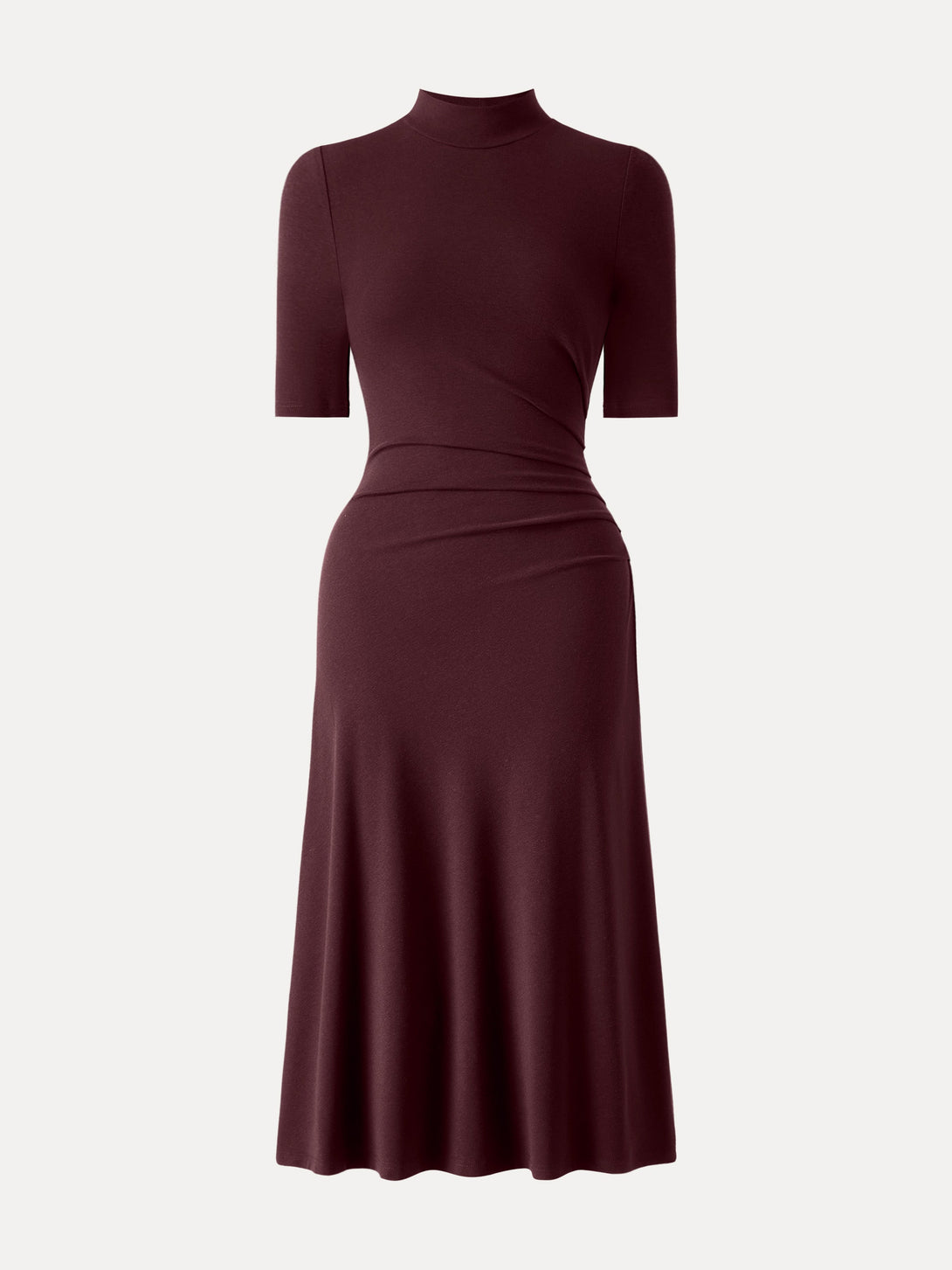 Mockneck Elbow Length Sleeve Tucked Midi Dress Petite Ruby Red