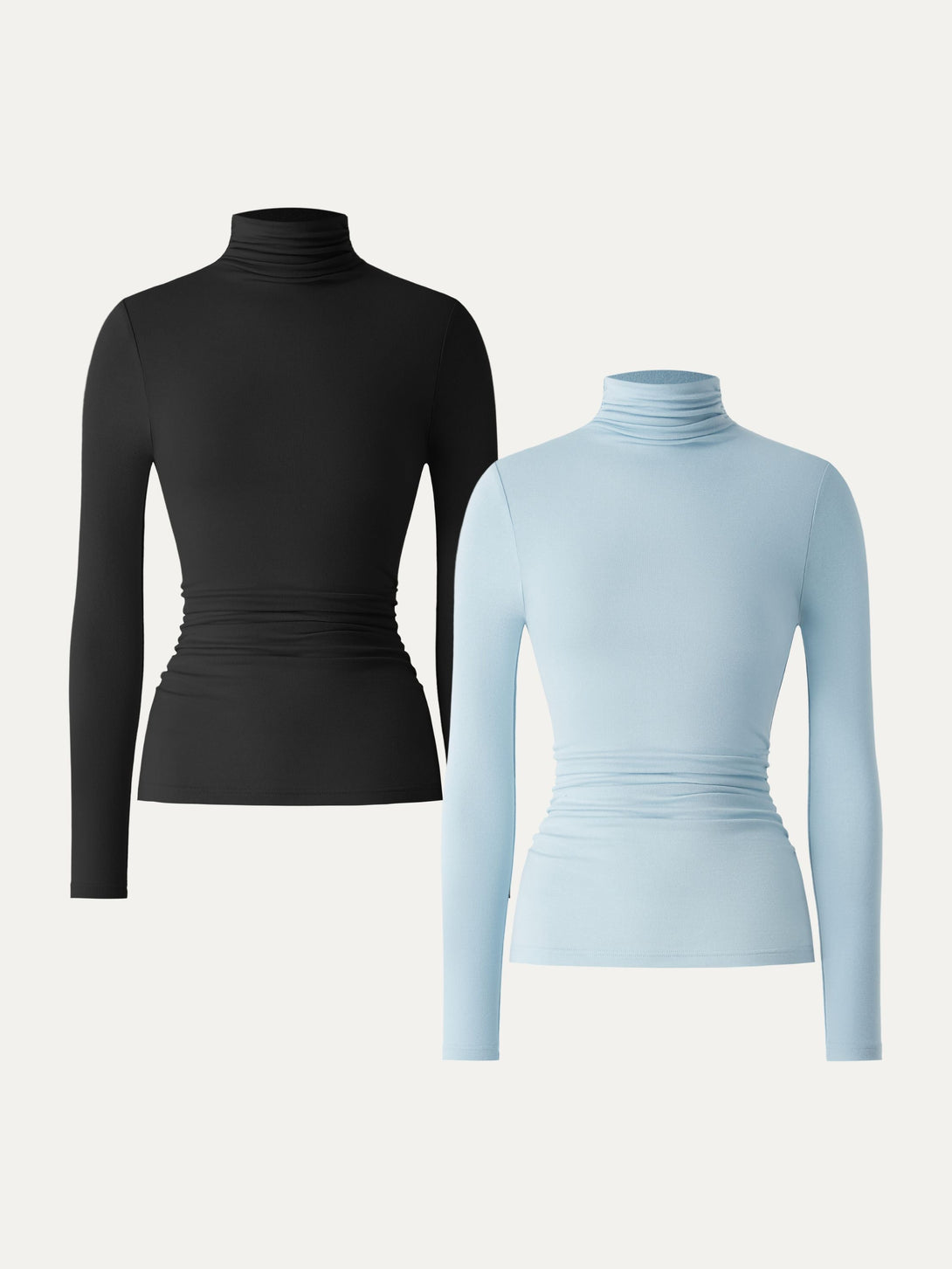 Lyocell Cashmere Turtleneck Side Ruched Top Save for 2Pcs Black/Salt Blue