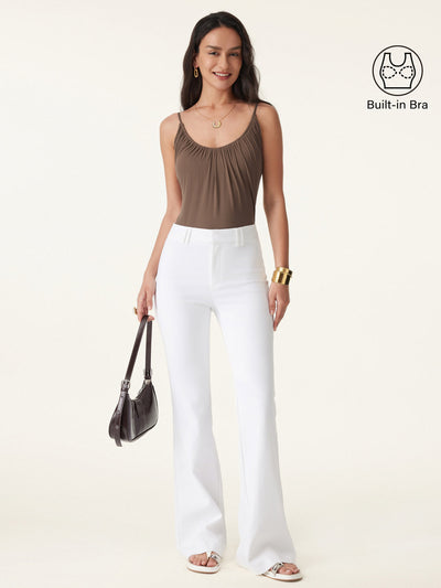 OGLmove 2Pcs Set Scoop Neck Gathered Spaghetti Brami Top