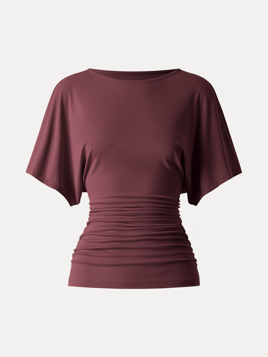 Effortless Boatneck Batwing Sleeve Side Ruched Top Jujube Red XS