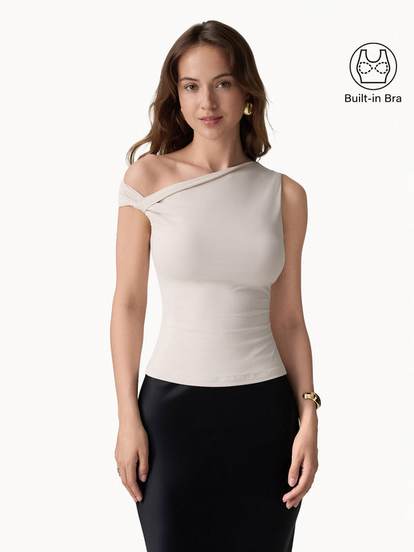 OGLmove SkinKiss Asymmetrical Shoulder Bra Top Fog XS