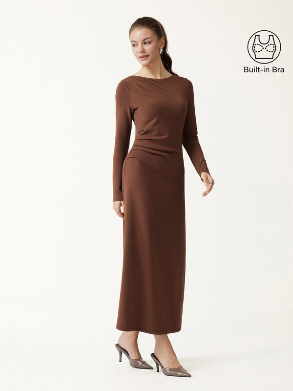 OGLmove ProWarm Boatneck Long Sleeve Tucked Built-In Bra 2.0 Midi Dress