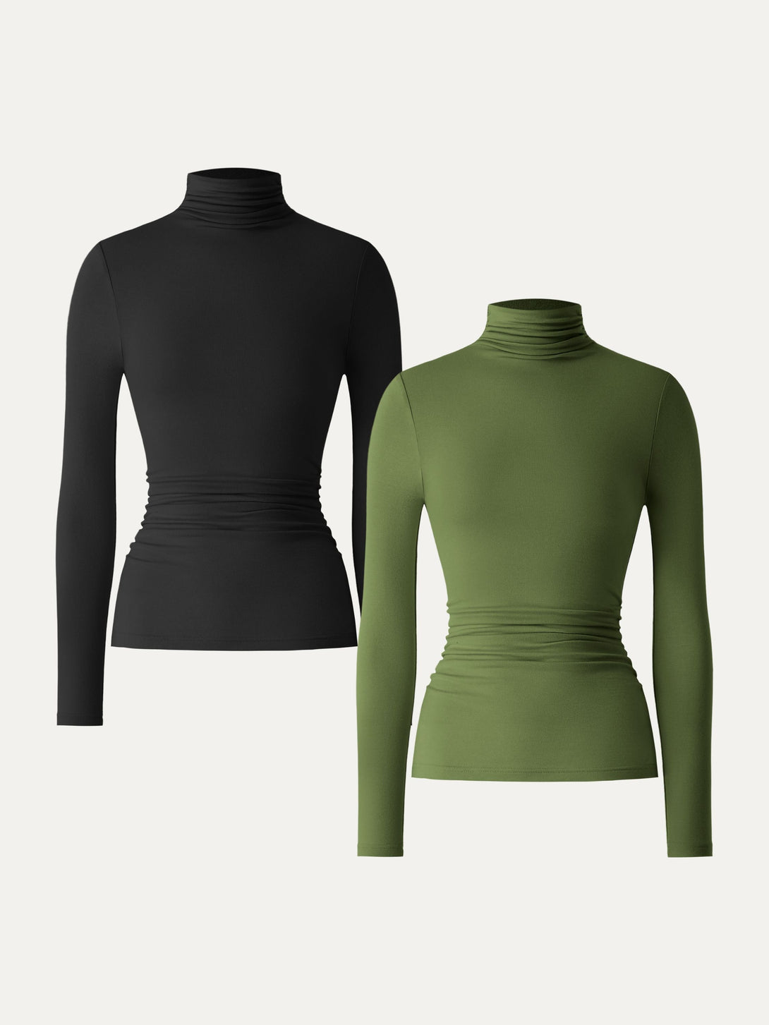 Lyocell Cashmere Turtleneck Side Ruched Top Save for 2Pcs Black/Kale