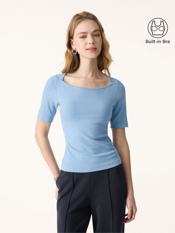 Cotton Lyocell Scoop Neck Short Sleeve Brami Dusk Blue XS