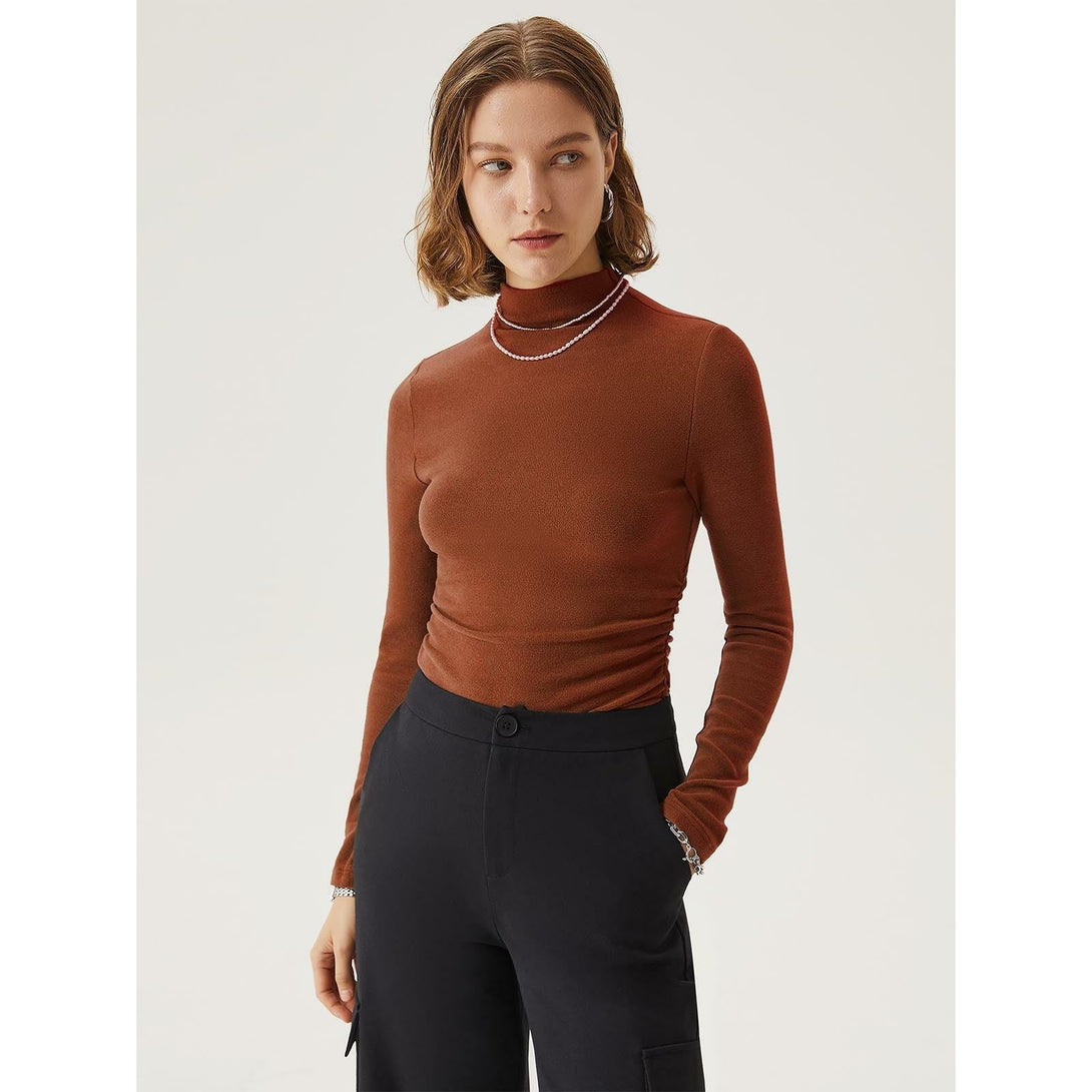 Thermal Ruched Sides Tuckable Mockneck Top