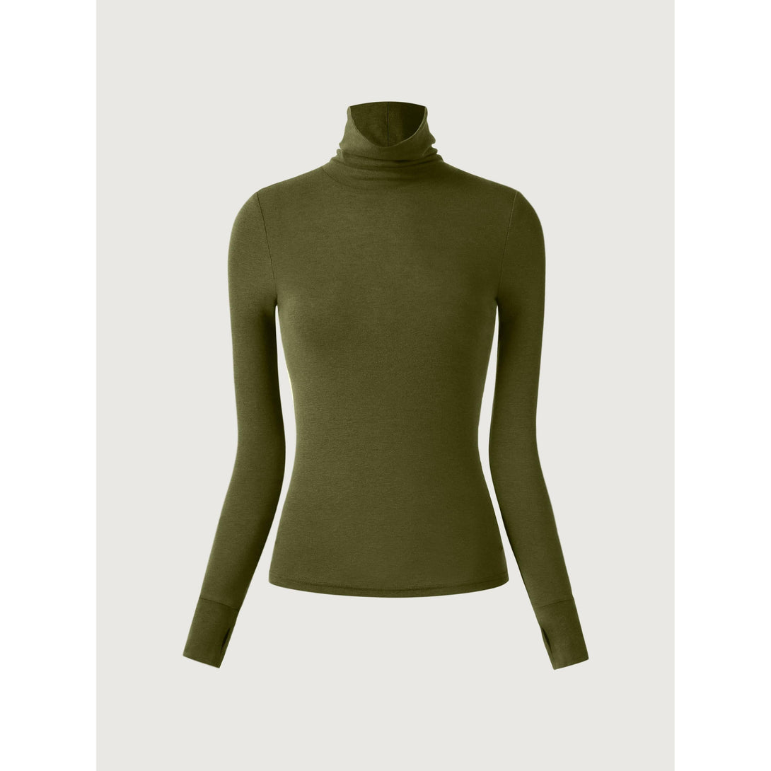 Wool Semi-Sheer Turtleneck Top Olive XS
