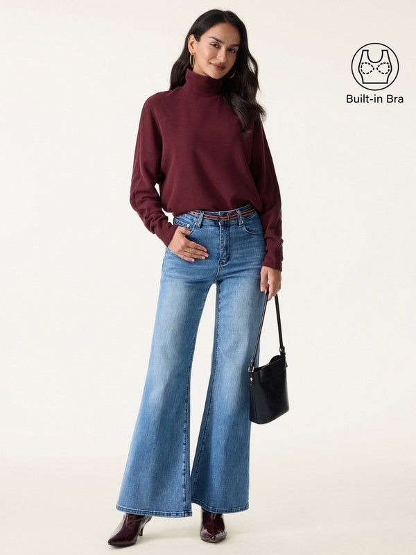 Cozy Warm Mockneck Batwing Sleeve Brami Ruby Red XS