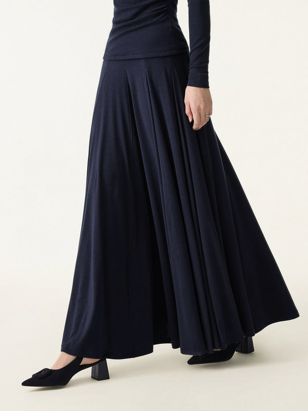 OGLmove Eco-MiYaMoon® Godet Hem Pull-on Maxi Skirt Regular Navy