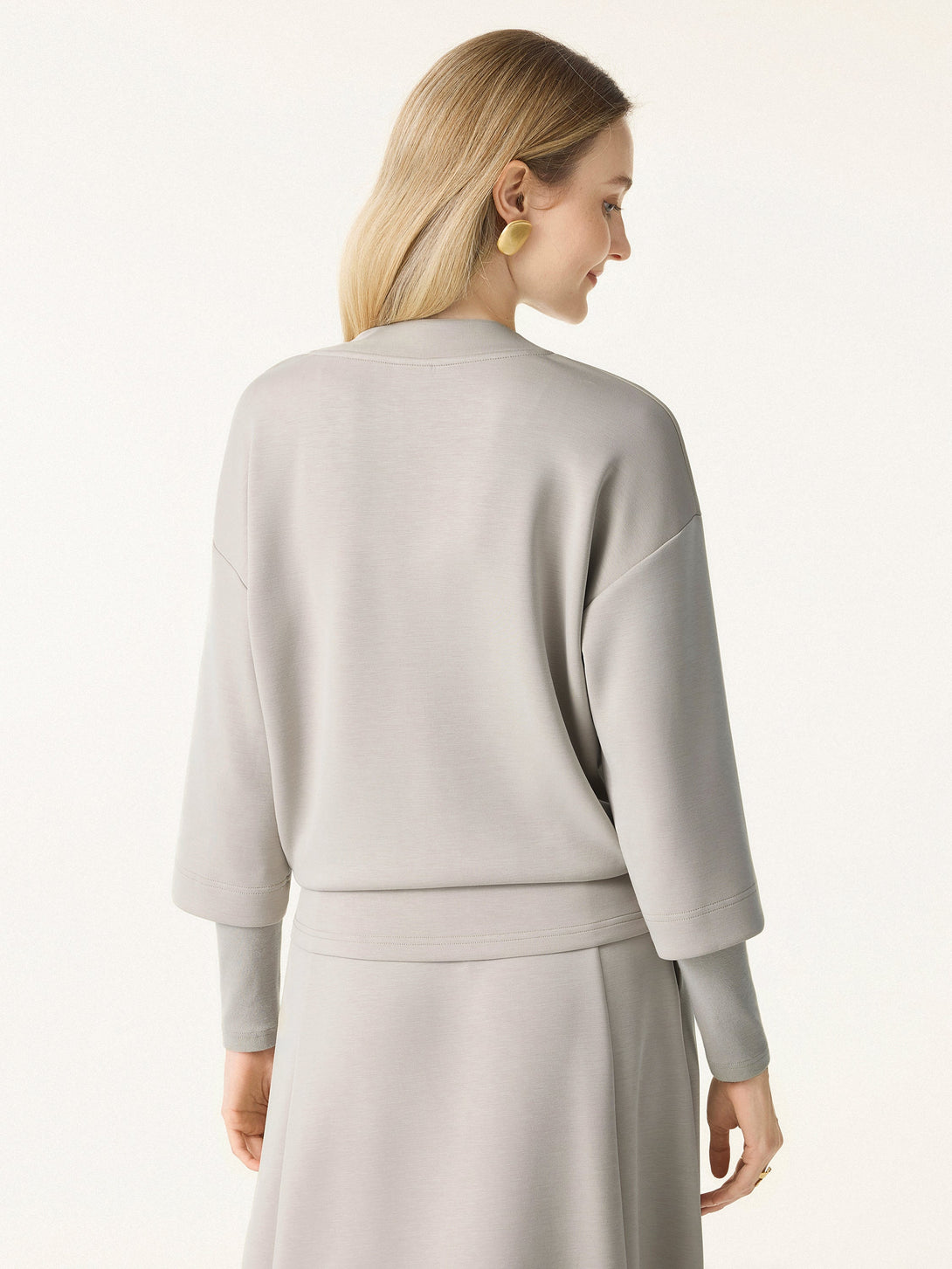 V-neck Hip Length Top with Sleeve Warmers