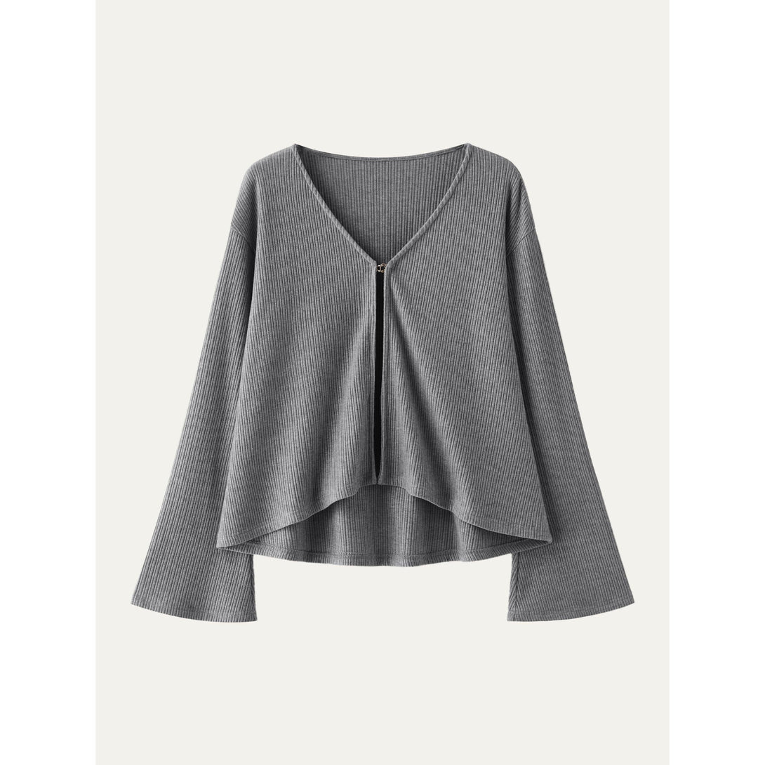 V Neck Flare Long Sleeve Cardigan Heather Carbon XS