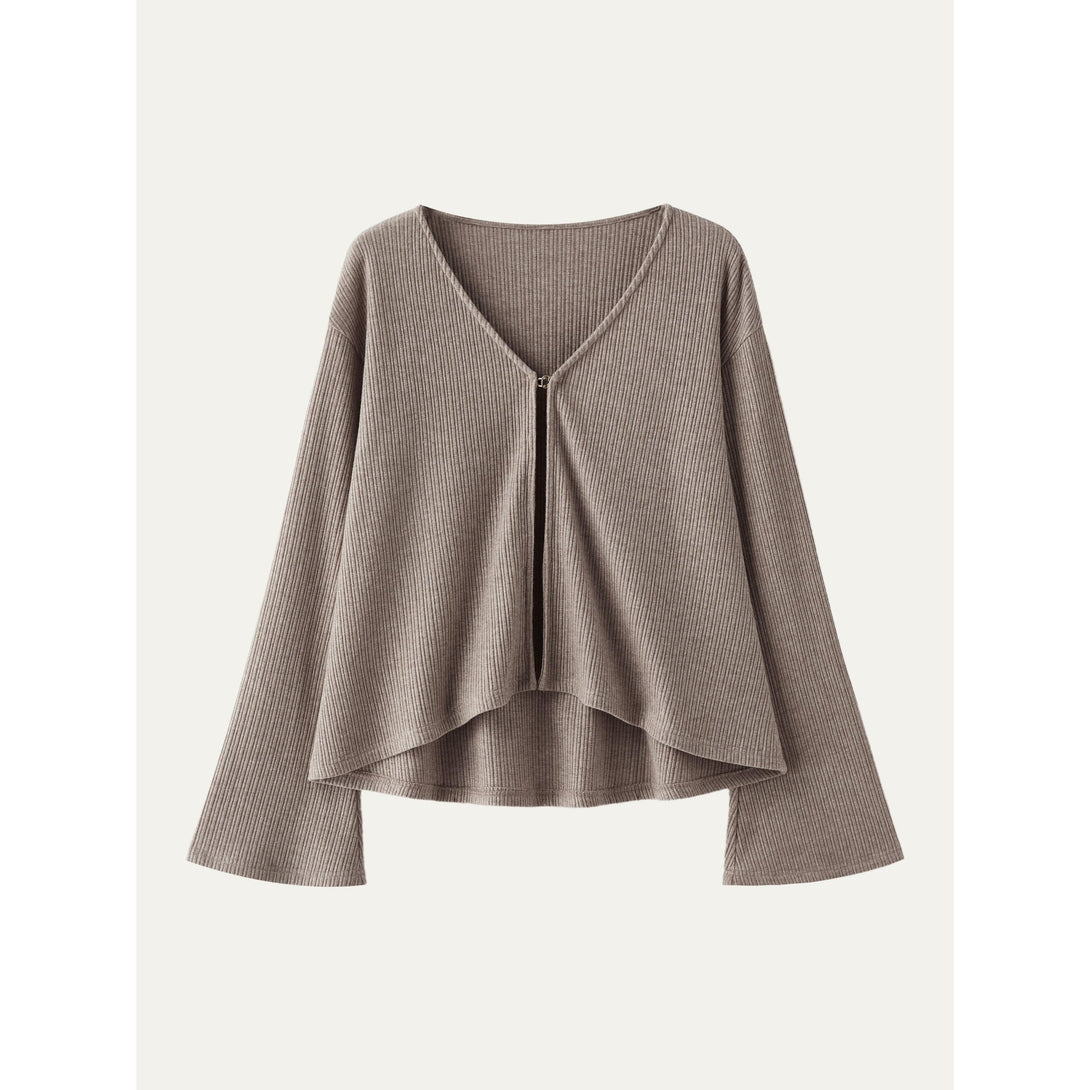 V Neck Flare Long Sleeve Cardigan Heather Rock XS