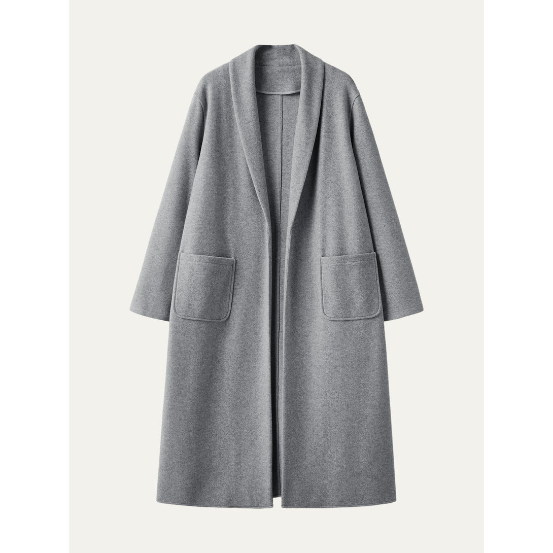 Shawl Collar Patch Pocket Long Coat Heather Grey S