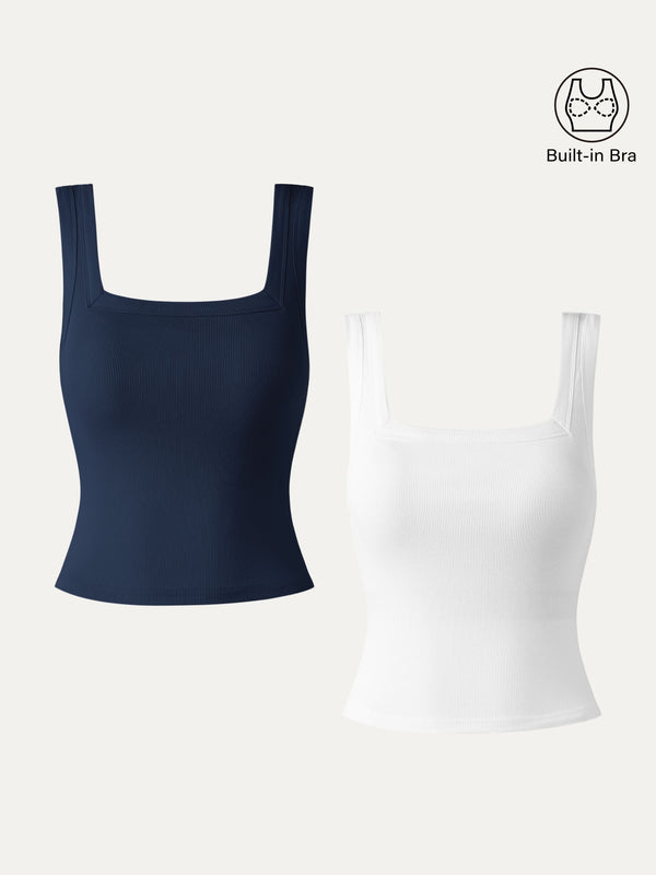 2Pcs Set Cropped Slinky Square Open-Back Brami Tank Top