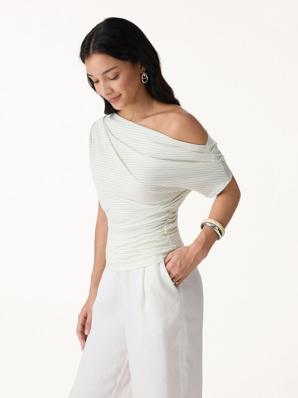 OGLmove Striped Asymmetrical Neck Top