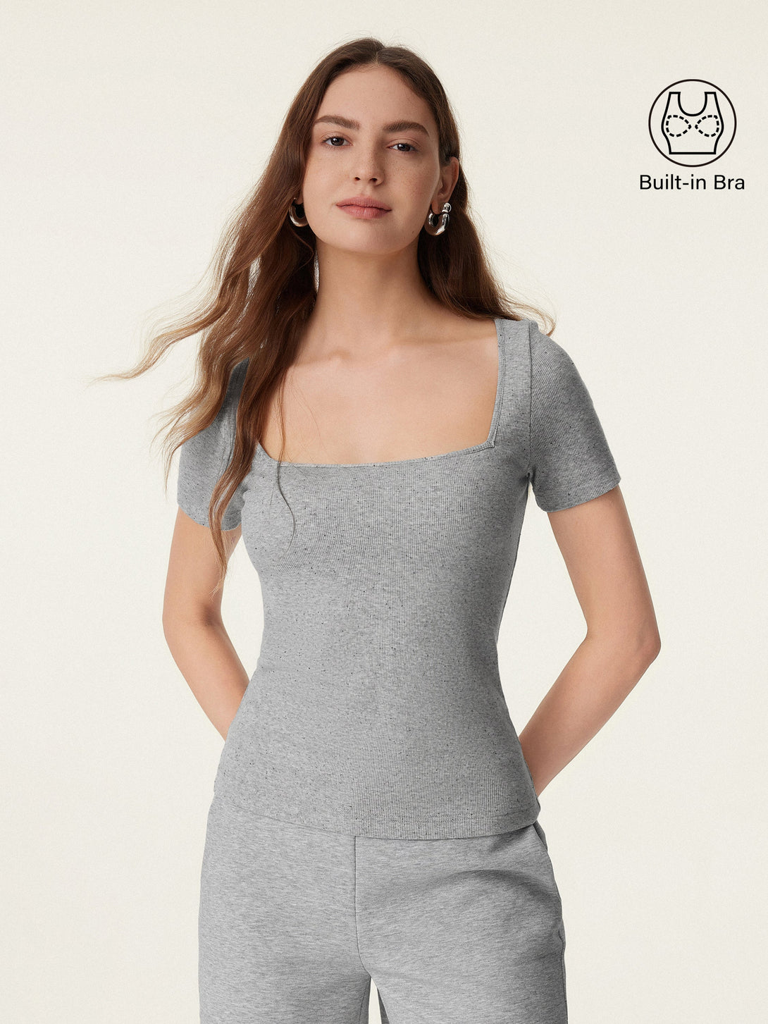 Square Neck Short Sleeve Cotton New Airy Brami Heather Grey XS