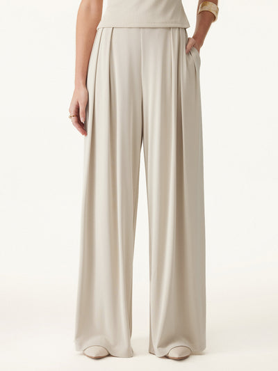 OGLmove Mid Rise Pleated Wide Leg Palazzo Pants with Pockets