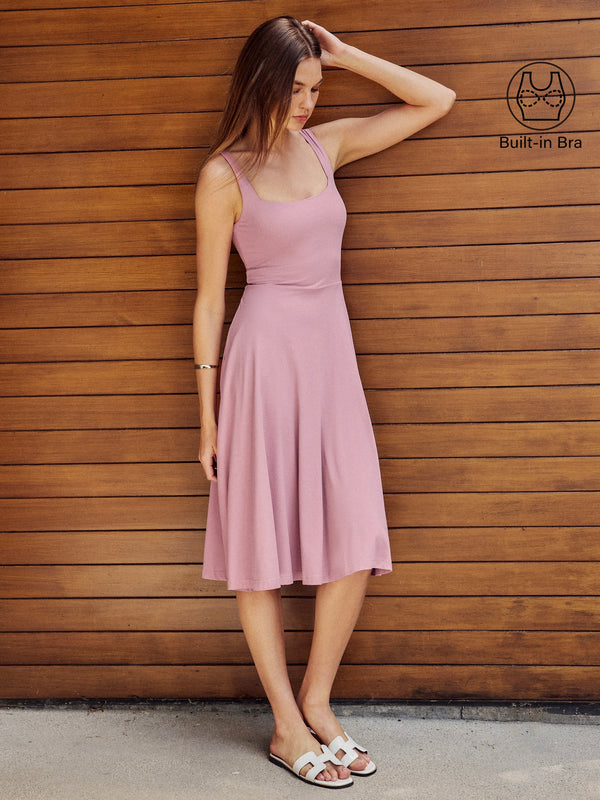 Square Neck Flowy New Airy Brami Midi Dress