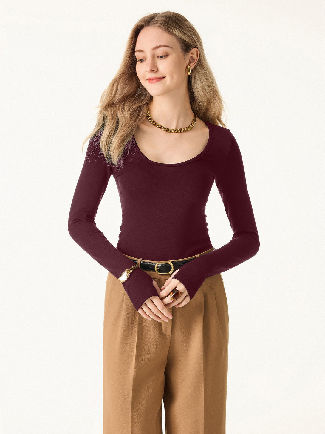 2Pcs Set Lyocell Cashmere Multi-Wear Long Sleeve Top with Thumbholes