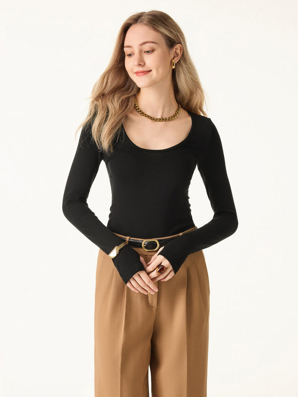 OGLmove Lyocell-Wool Round Neck Long Sleeve Reversible Top Black XXS