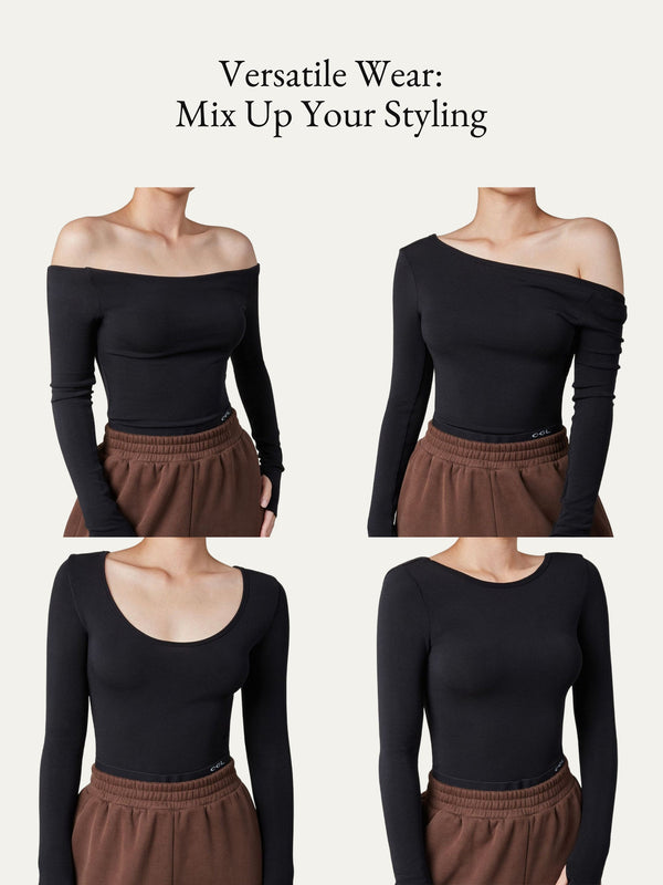 2Pcs Set Lyocell Cashmere Multi-Wear Long Sleeve Top with Thumbholes